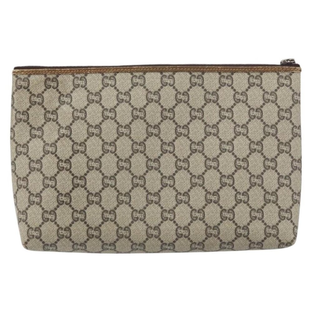 GUCCI GG Plus Supreme Clutch Bag PVC Beige Auth 156830 - Picture 3 of 16